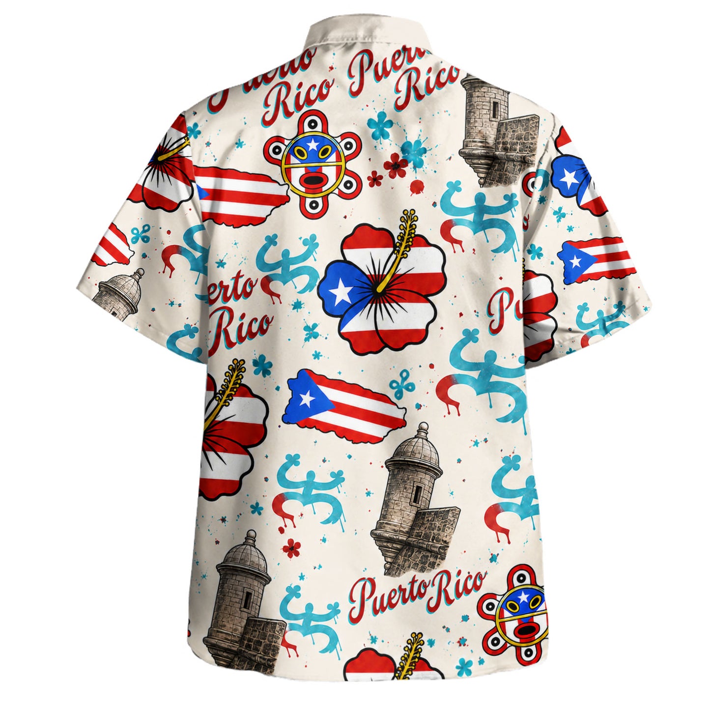 Puerto Rico Hawaiian Shirt Flag Hibiscus Taino Castle Pattern