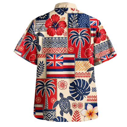 Hawaii Hawaiian Shirt Aloha Flag Tropical Floral Tribal Patchwork Style