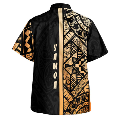 Samoa Hawaiian Shirt - Samoa Coat Of Arms With Polynesian Tribal Pattern Gold
