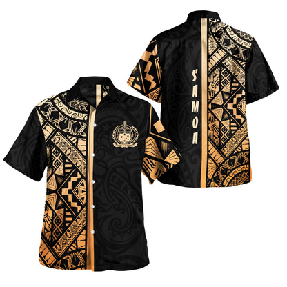 Samoa Hawaiian Shirt - Samoa Coat Of Arms With Polynesian Tribal Pattern Gold