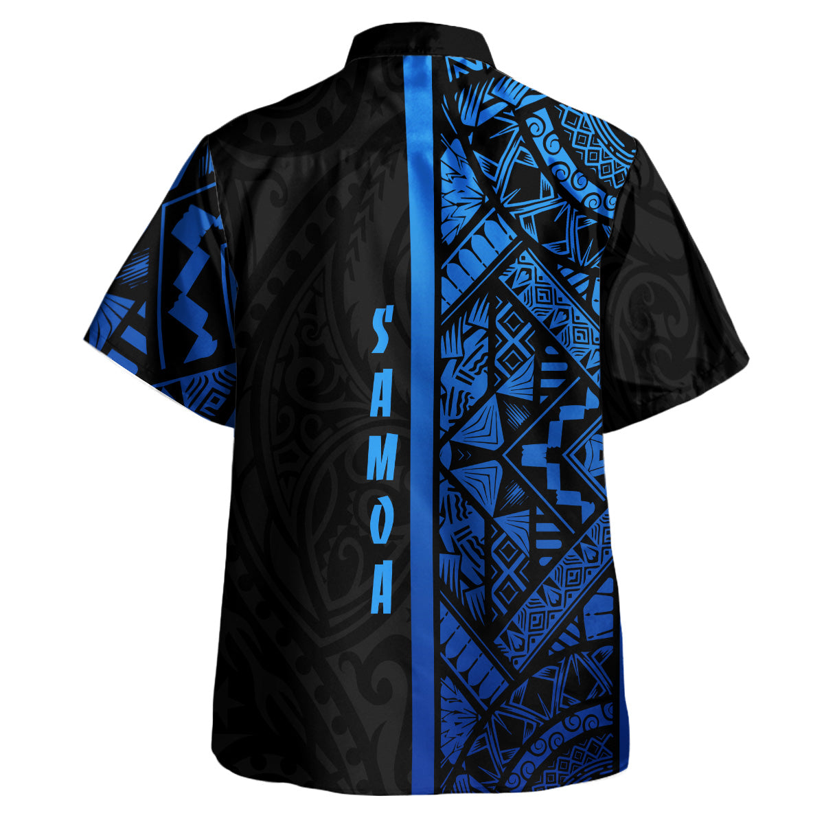 Samoa Hawaiian Shirt - Samoa Coat Of Arms With Polynesian Tribal Pattern Blue