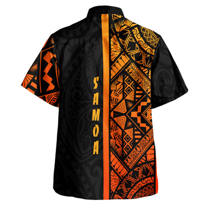 Samoa Hawaiian Shirt - Samoa Coat Of Arms With Polynesian Tribal Pattern Orange