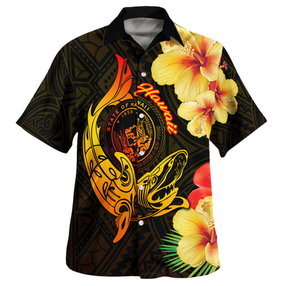 Hawaii Polynesian Hawaiian Shirt - Hawaii Sharks Tribal Patterns Orange