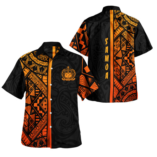 Samoa Hawaiian Shirt - Samoa Coat Of Arms With Polynesian Tribal Pattern Orange