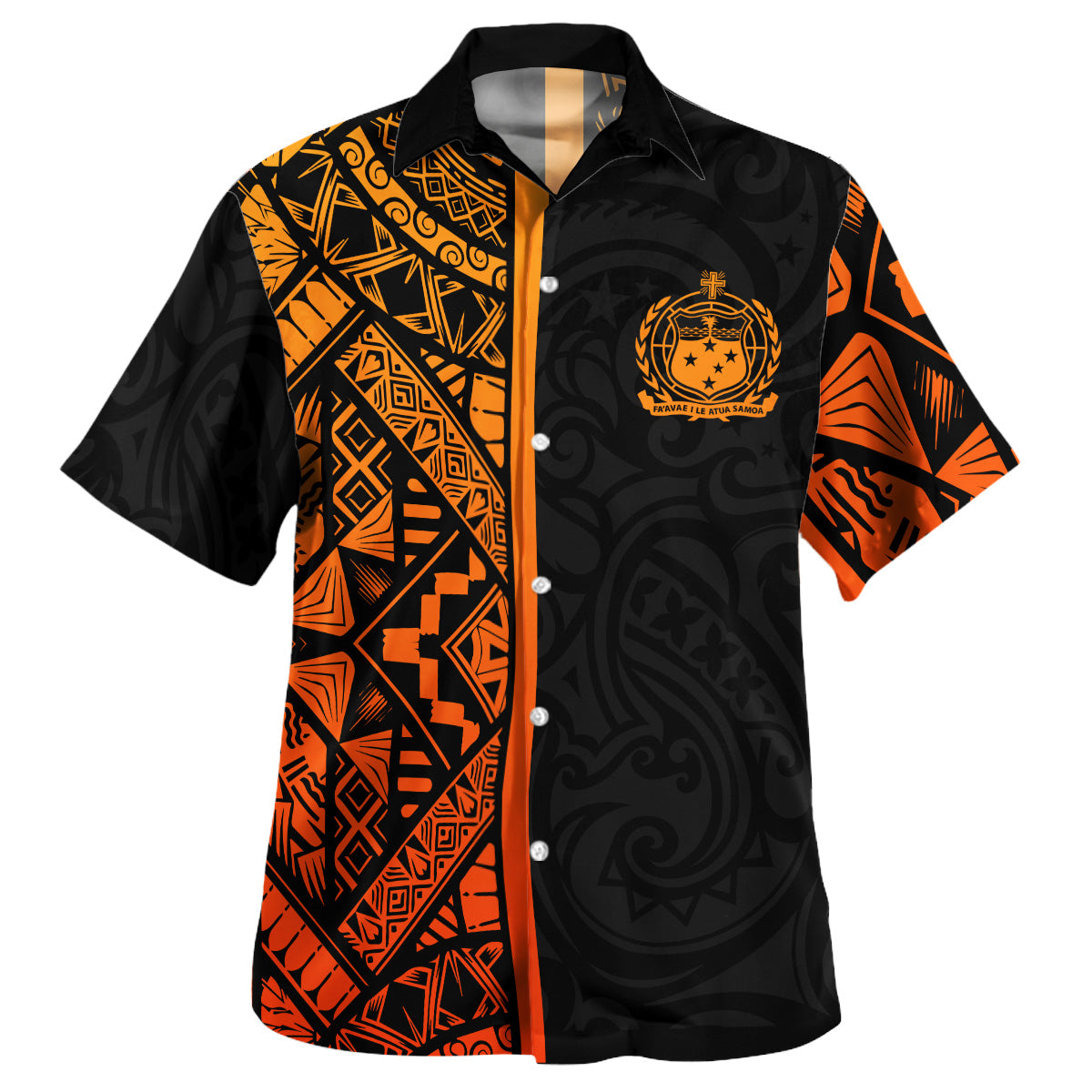 Samoa Hawaiian Shirt - Samoa Coat Of Arms With Polynesian Tribal Pattern Orange