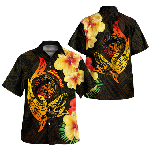 Hawaii Polynesian Hawaiian Shirt - Hawaii Sharks Tribal Patterns Orange