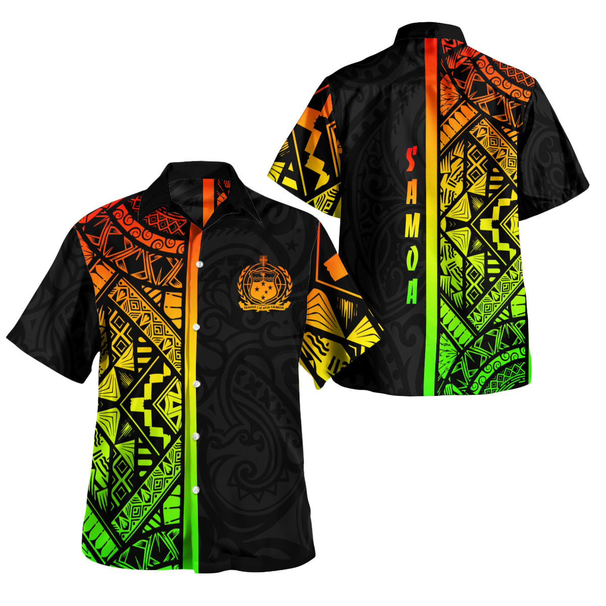 Samoa Hawaiian Shirt - Samoa Coat Of Arms With Polynesian Tribal Pattern Reggae