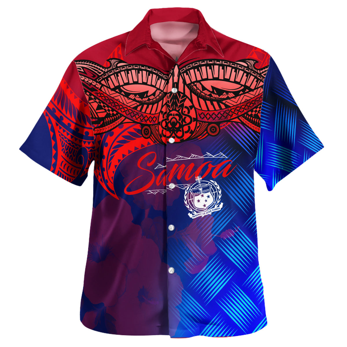 Samoa Polynesian Hawaiian Shirt - Samoa Coat Of Arms with Lauhala Tribal Pattern