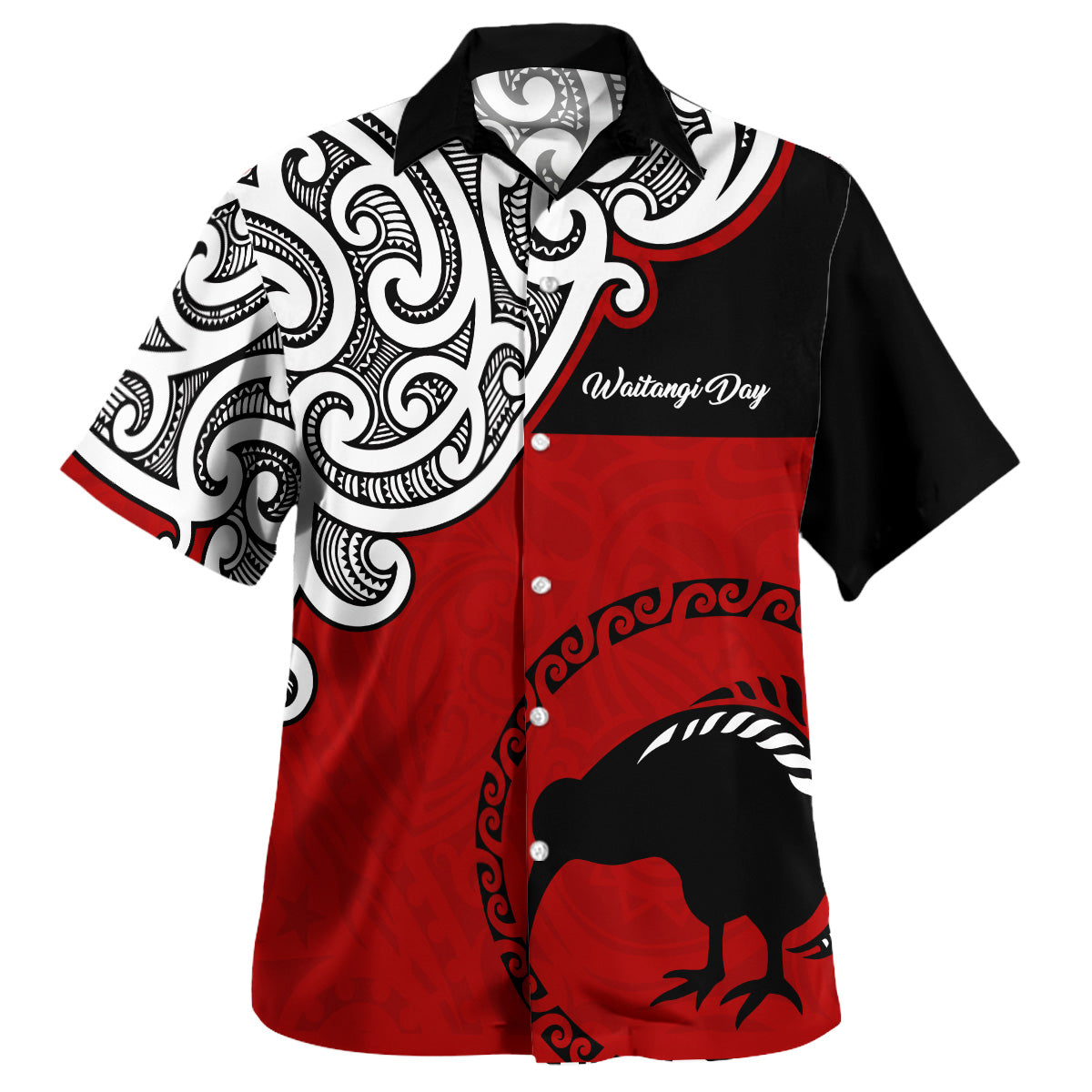 New Zealand Hawaiian Shirt - Happy Waitangi Day Kiwi Bird and Maori Traditional