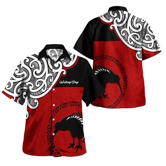 New Zealand Hawaiian Shirt - Happy Waitangi Day Kiwi Bird and Maori Traditional