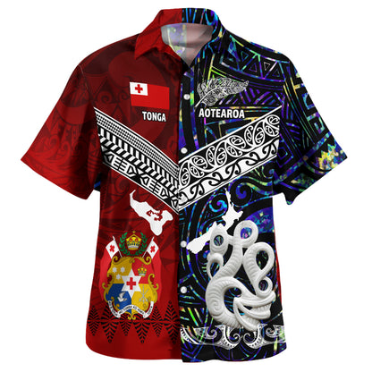 Tonga Polynesian Hawaiian Shirt - Tonga And Aotearoa Polynesian Coat Of Arms