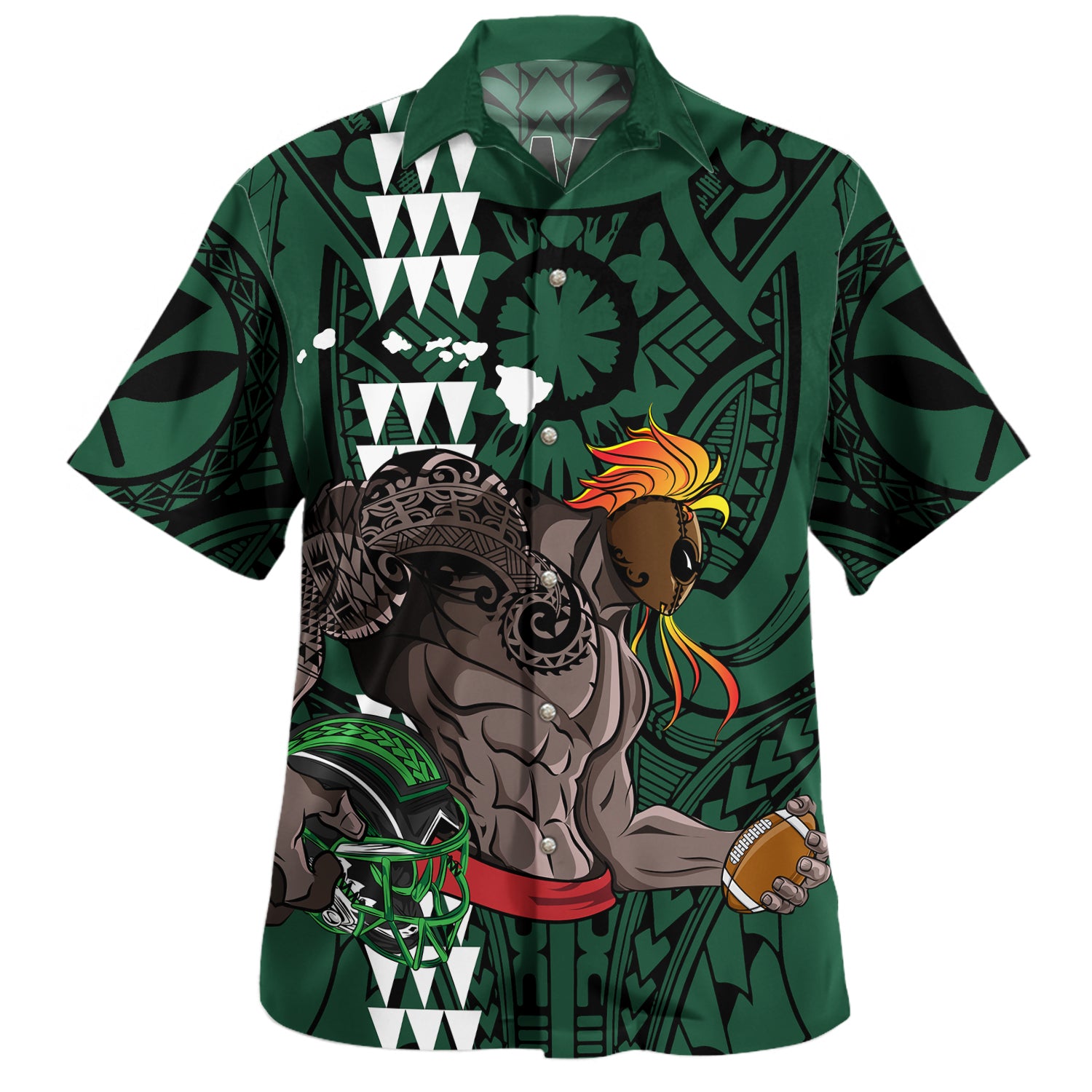 Hawaii Hawaiian Shirt Map Kanaka Football Style