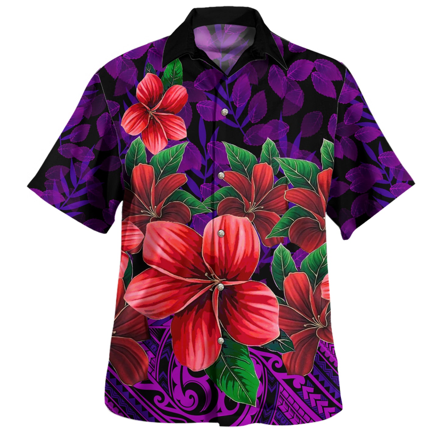 Polynesian Hawaiian Shirt Plumeria Tropical Leaf