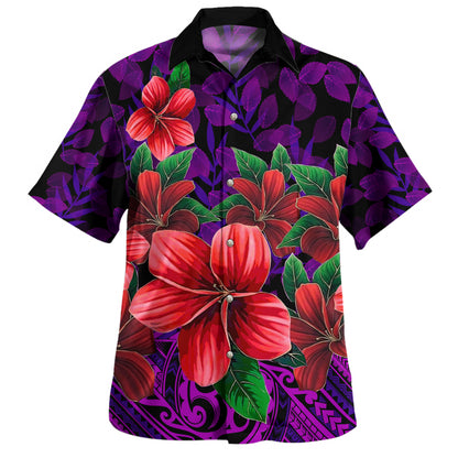 Polynesian Hawaiian Shirt Plumeria Tropical Leaf