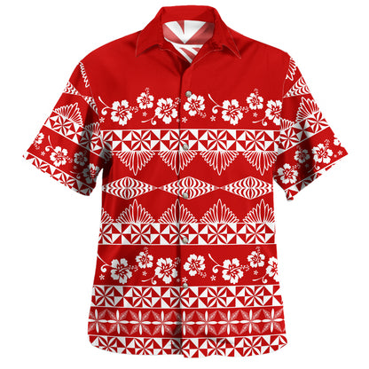 Tonga Combo Puletasi And Shirt Ngatu Pattern Tapa With Hibiscus