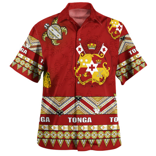Tonga Hawaiian Shirt Coat Of Arms Clothes Vintage Red