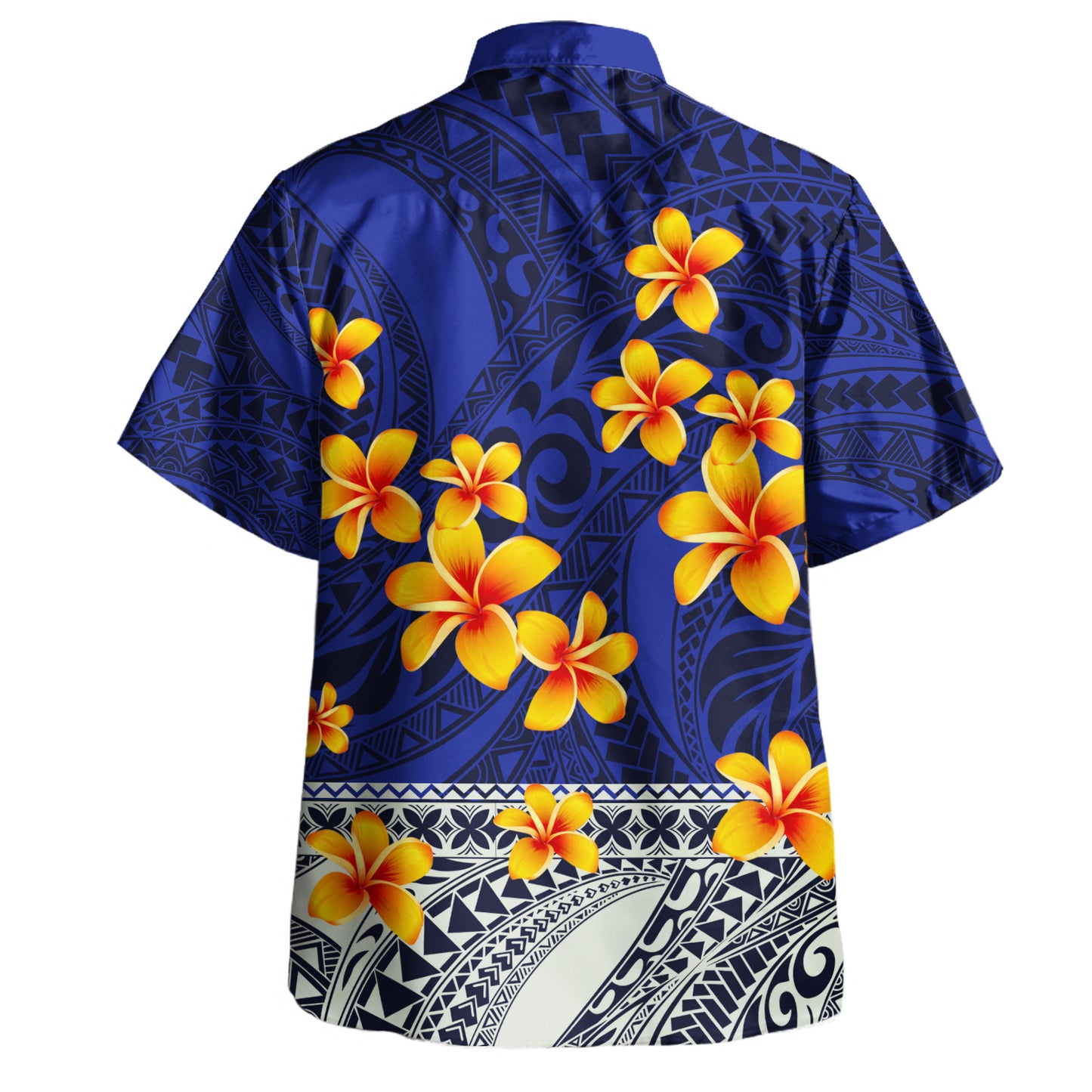 Samoa Hawaiian Shirt Plumeria Flower Fabric Design Blue