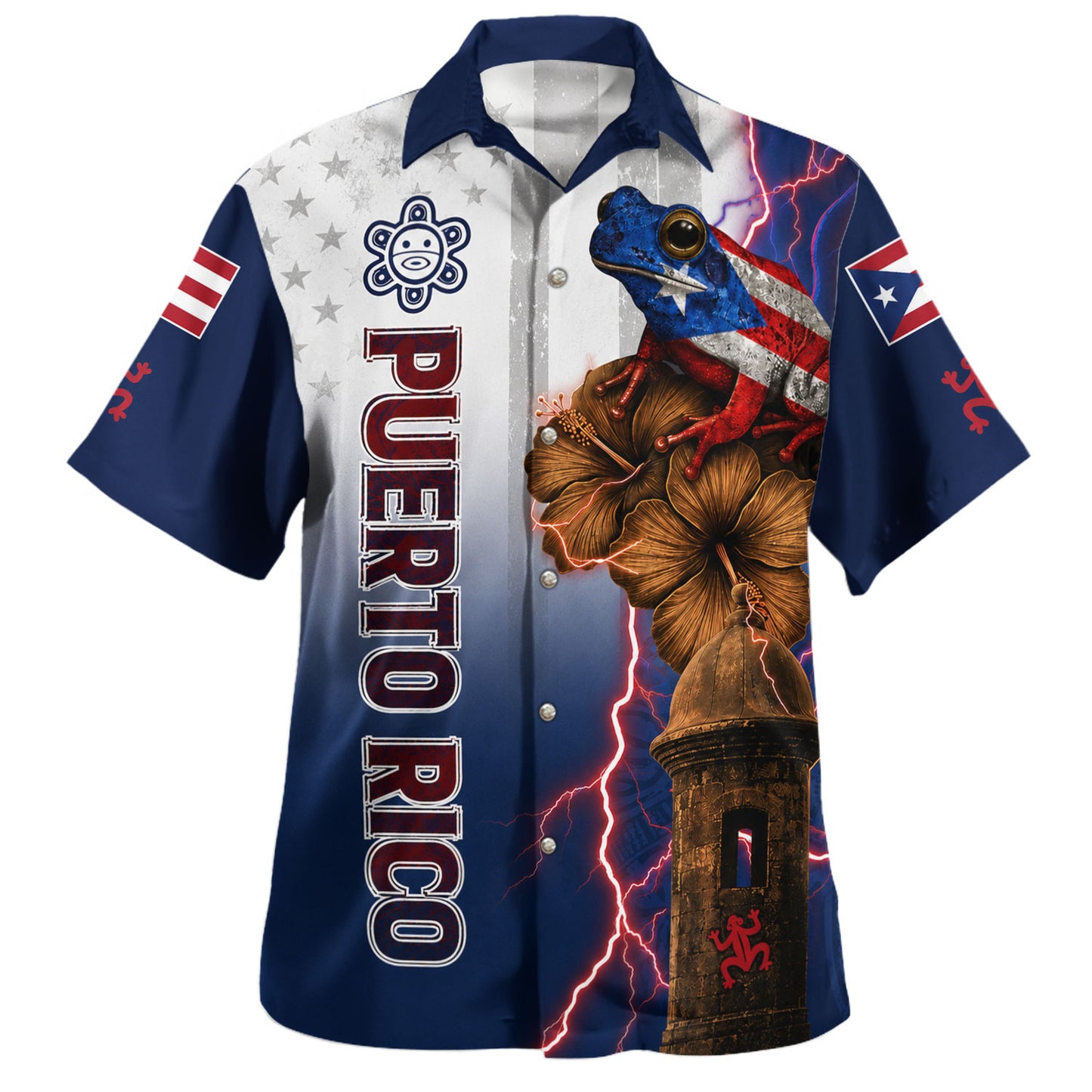 Puerto Rico Hawaiian Shirt Coqui Patriot Lightning Style