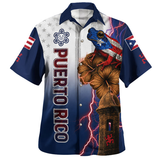 Puerto Rico Hawaiian Shirt Coqui Patriot Lightning Style