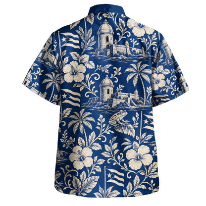 Puerto Rico Hawaiian Shirt Coqui El Morro Botanical Toile