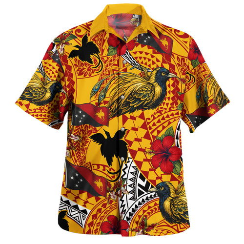 Papua New Guinea Hawaiian Shirt Bird Of Paradise Flag Tribal Style