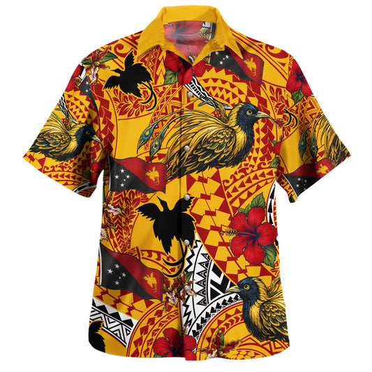 Papua New Guinea Hawaiian Shirt Bird Of Paradise Flag Tribal Style