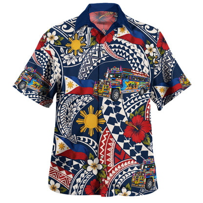 Philippines Filipinos Hawaiian Shirt Jeepney Sun Flag Floral Tribal Style