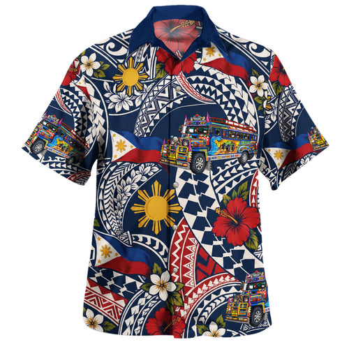 Philippines Filipinos Hawaiian Shirt Jeepney Sun Flag Floral Tribal Style