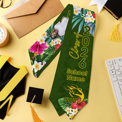 Hawaii Graduation Stole Custom Honokaʻa High & Intermediate School Class 2026 Tropical Hibiscus Island Style