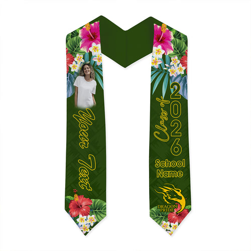 Hawaii Graduation Stole Custom Honokaʻa High & Intermediate School Class 2026 Tropical Hibiscus Island Style