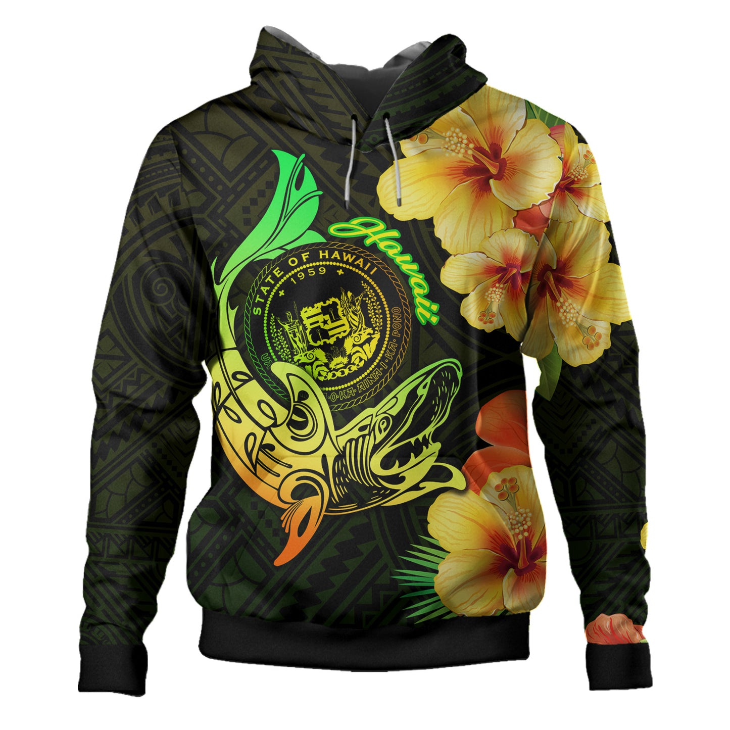 Hawaii Polynesian Hoodie - Custom Hawaii Sharks Tribal Patterns Green