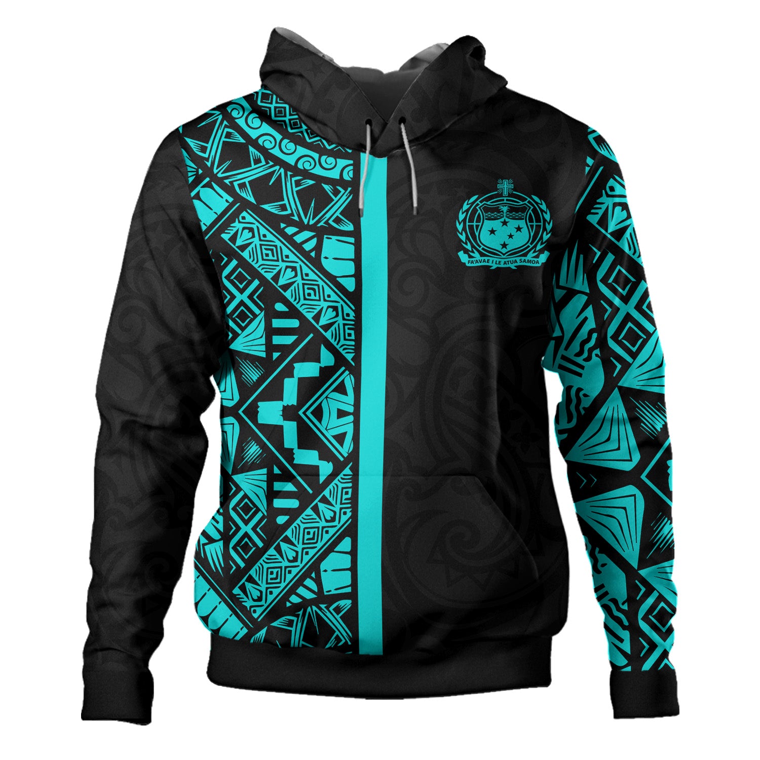 Samoa Hoodie - Samoa Coat Of Arms With Polynesian Tribal Pattern Turquoise