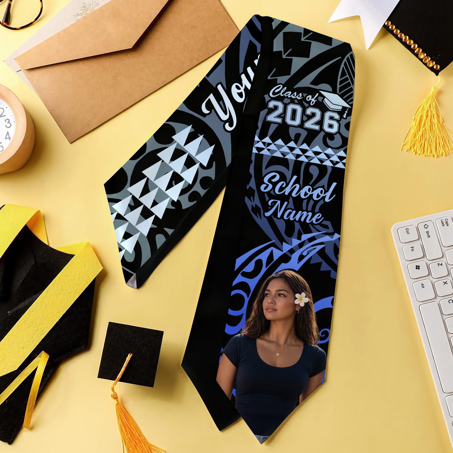 Hawaii Graduation Stole Custom Class 2026 Image Kakau Style