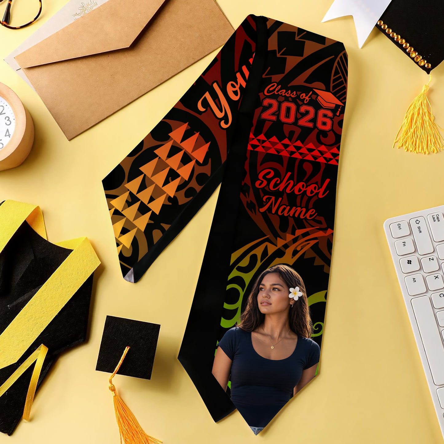 Hawaii Graduation Stole Custom Class 2026 Image Kakau Style