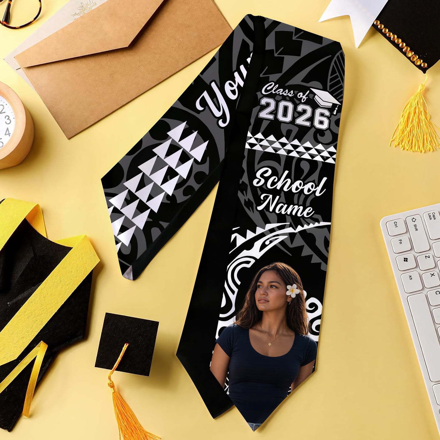 Hawaii Graduation Stole Custom Class 2026 Image Kakau Style