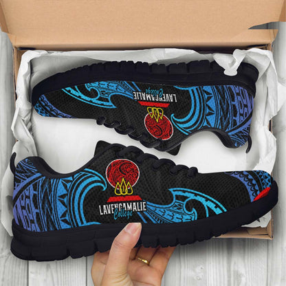 Tonga Sneakers - Lavengamalie College with Polynesian Patterns and Plumeria Flower
