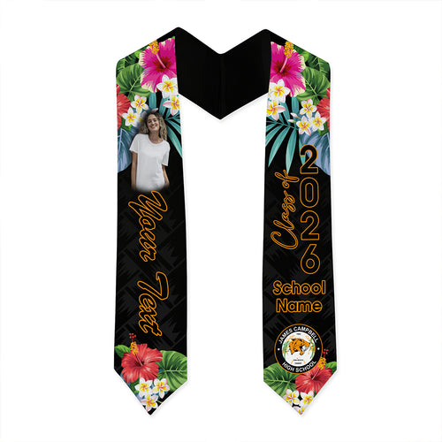 Hawaii Graduation Stole Custom James B. Castle High School Class 2026 Tropical Hibiscus Island Style