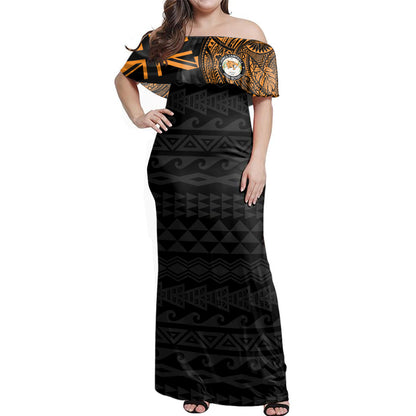 Hawaii Woman Off Shoulder Long Dress James Campbell High School With Crest Style