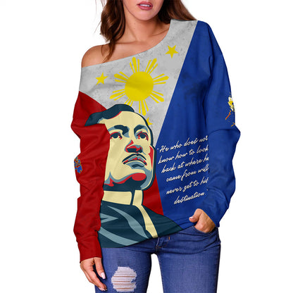 Philippines Filipinos Off Shoulder Sweatshirt Jose Rizal Flag Map Country Grunge