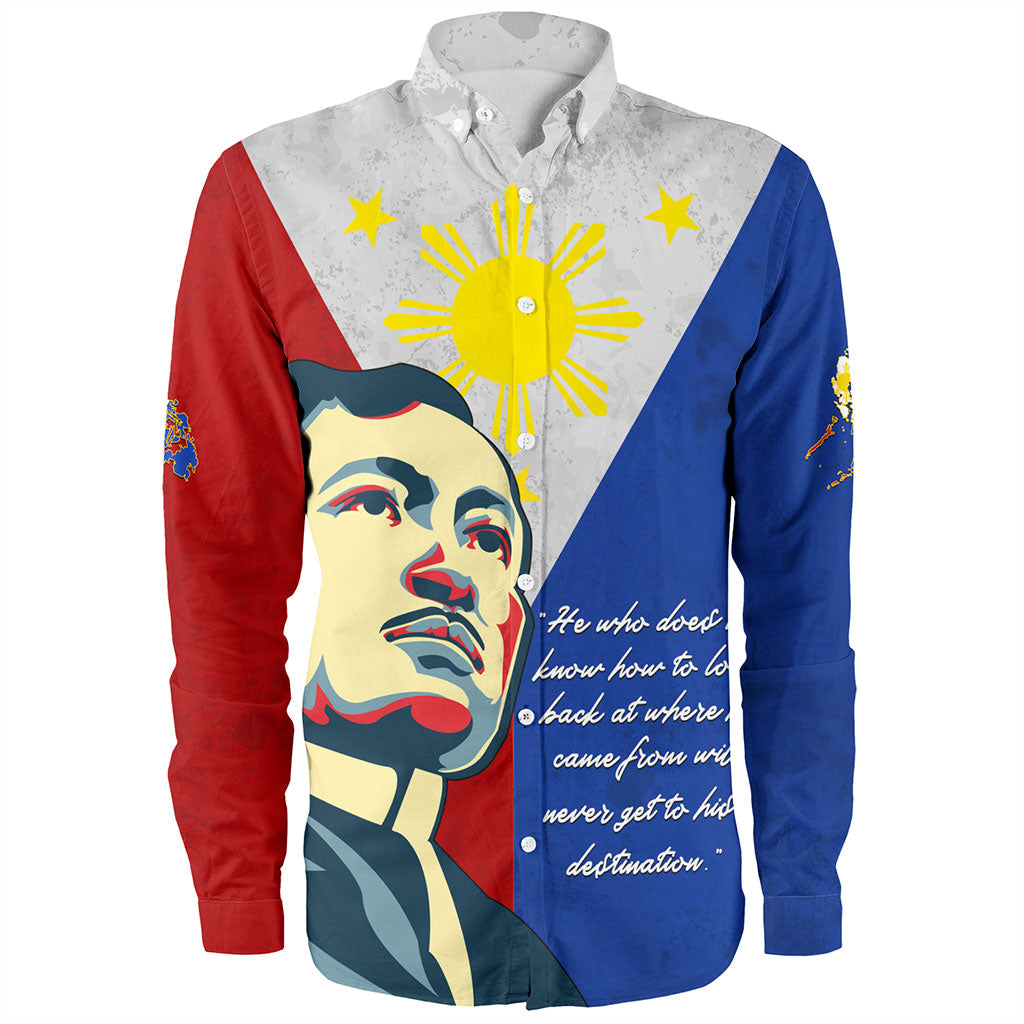 Philippines Filipinos Long Sleeve Shirt Jose Rizal Flag Map Country Grunge