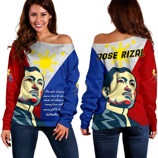 Philippines Filipinos Off Shoulder Sweatshirt Jose Rizal Flag Map Country Grunge