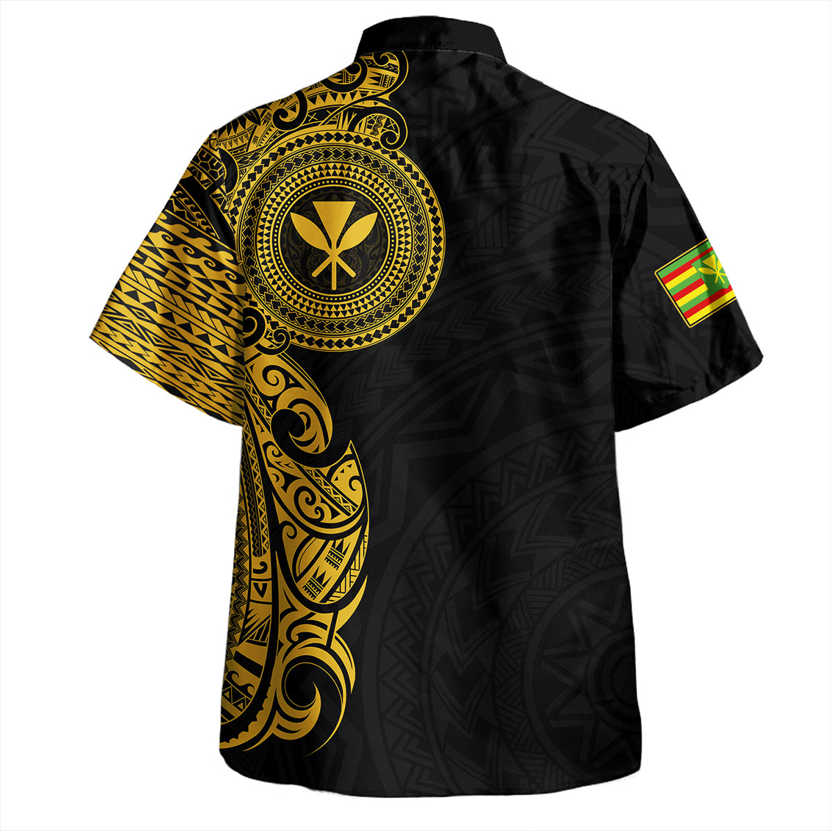 Hawaii Kanaka Maoli Hawaiian Shirt - Custom Polynesian Half Sleeve Gold Tattoo With Kahili Black