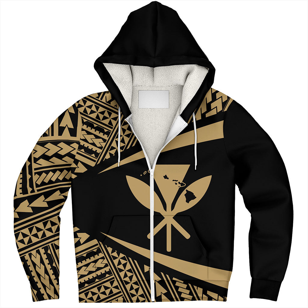 Hawaii Sherpa Hoodie Polynesian Tribal Pattern Round Style