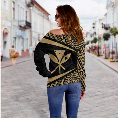 Hawaii Off Shoulder Sweatshirt Polynesian Tribal Pattern Round Style