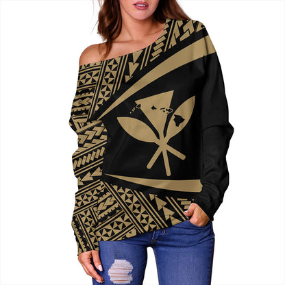 Hawaii Off Shoulder Sweatshirt Polynesian Tribal Pattern Round Style