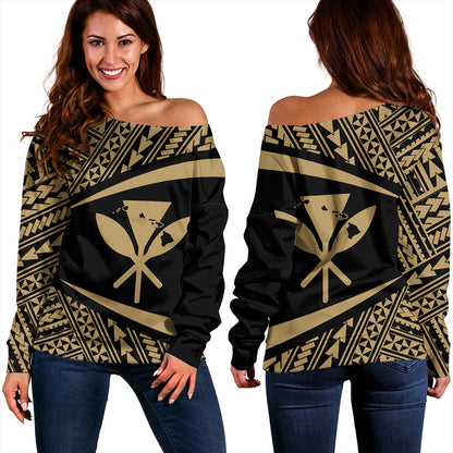 Hawaii Off Shoulder Sweatshirt Polynesian Tribal Pattern Round Style