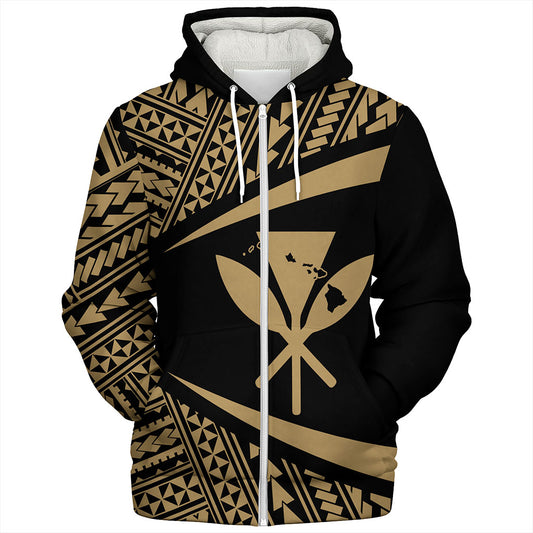 Hawaii Sherpa Hoodie Polynesian Tribal Pattern Round Style