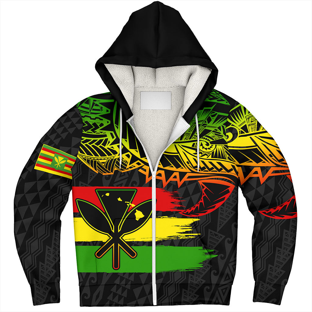 Hawaii Sherpa Hoodie Kanaka Maoli Tribal Polynesian Grunge Flag