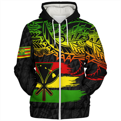 Hawaii Sherpa Hoodie Kanaka Maoli Tribal Polynesian Grunge Flag