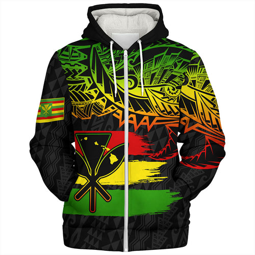 Hawaii Sherpa Hoodie Kanaka Maoli Tribal Polynesian Grunge Flag